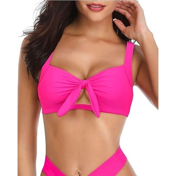 Tempt Me Women Bikini Tops Push Up Swim Top Front Tie Knot Bathing Suit Top S - Picture 1 of 5